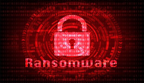 Abstract Malware Ransomware virus encrypted files with key on binary bit background. Vector illustration cybercrime and cyber security concept.