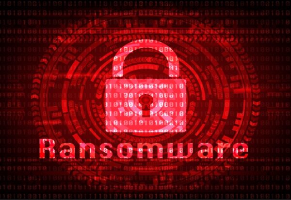 Abstract Malware Ransomware virus encrypted files with key on binary bit background. Vector illustration cybercrime and cyber security concept.